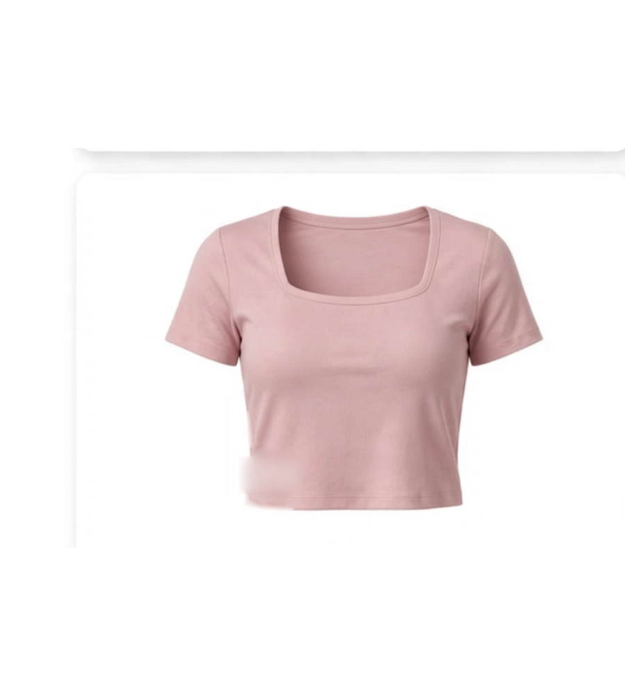Blush square neck cropped T-shirt shown with the fused Omega Woman mark and the words WORTHY AS I AM